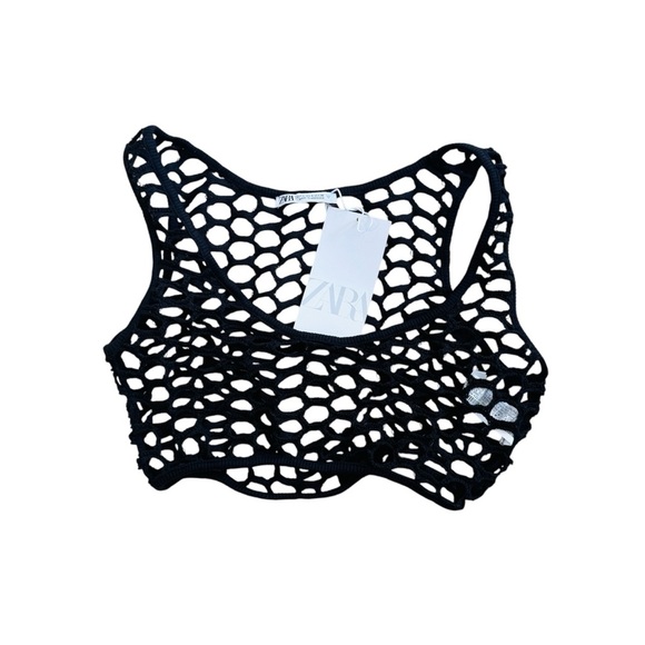 Zara Black Crochet crop top NEW - Picture 1 of 3